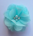 haarclip glitterbloem strass blue mint